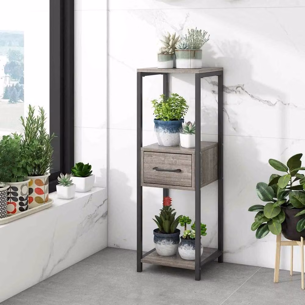 Kelvenix 3 Tier Freestanding Corner Display Shelf in Matt Grey Metal – 3