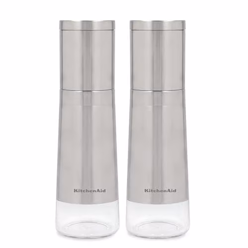 KitchenAid Manual Salt and Pepper Grinder Set of 2 in Silver and Transparent with Stainless Steel and Ceramic Components