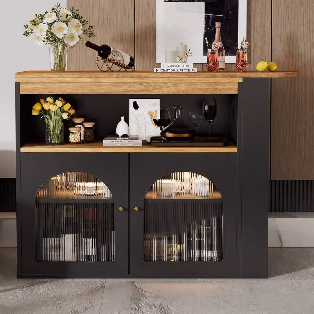 BTM Extendable Kitchen Island Table with Rotating Top and LED Lighting, Black, W/D/H: 138 x 105 x 39 cm – 2