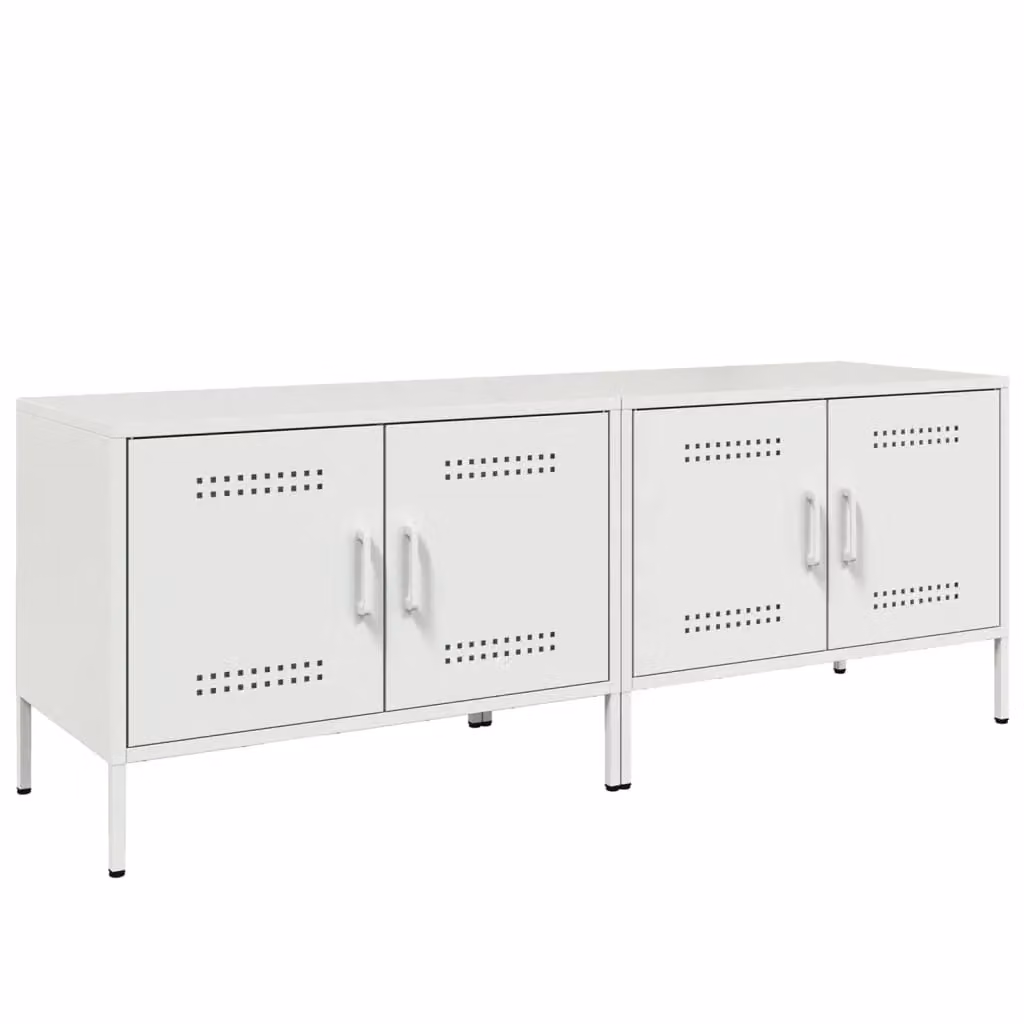 Berkfield Home Set of 2 Industrial White Metal TV Cabinets W/D/H: 68 x 39 x 50.5 cm – 2
