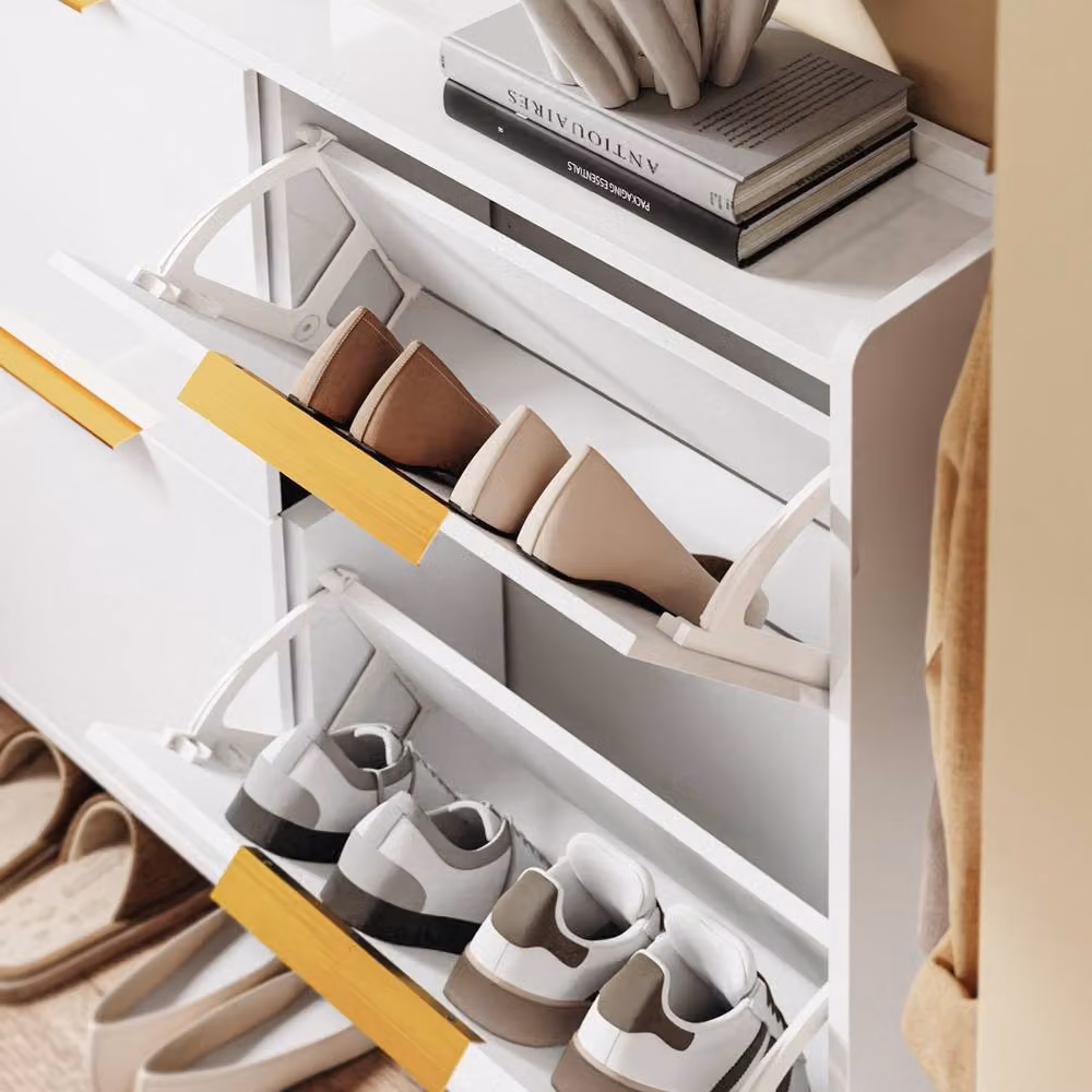 SoBuy Slim Scandinavian Shoe Cabinet in Glossy White with Gold Handles – 4