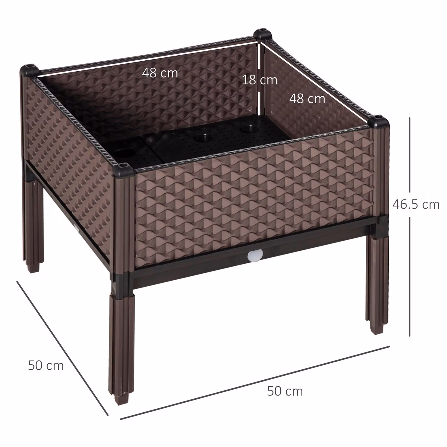 Outsunny Set of 2 Brown Self-Watering Garden Raised Beds and Elevated Planter Boxes, W/D/H: 50 x 50 x 46.5 cm – 3