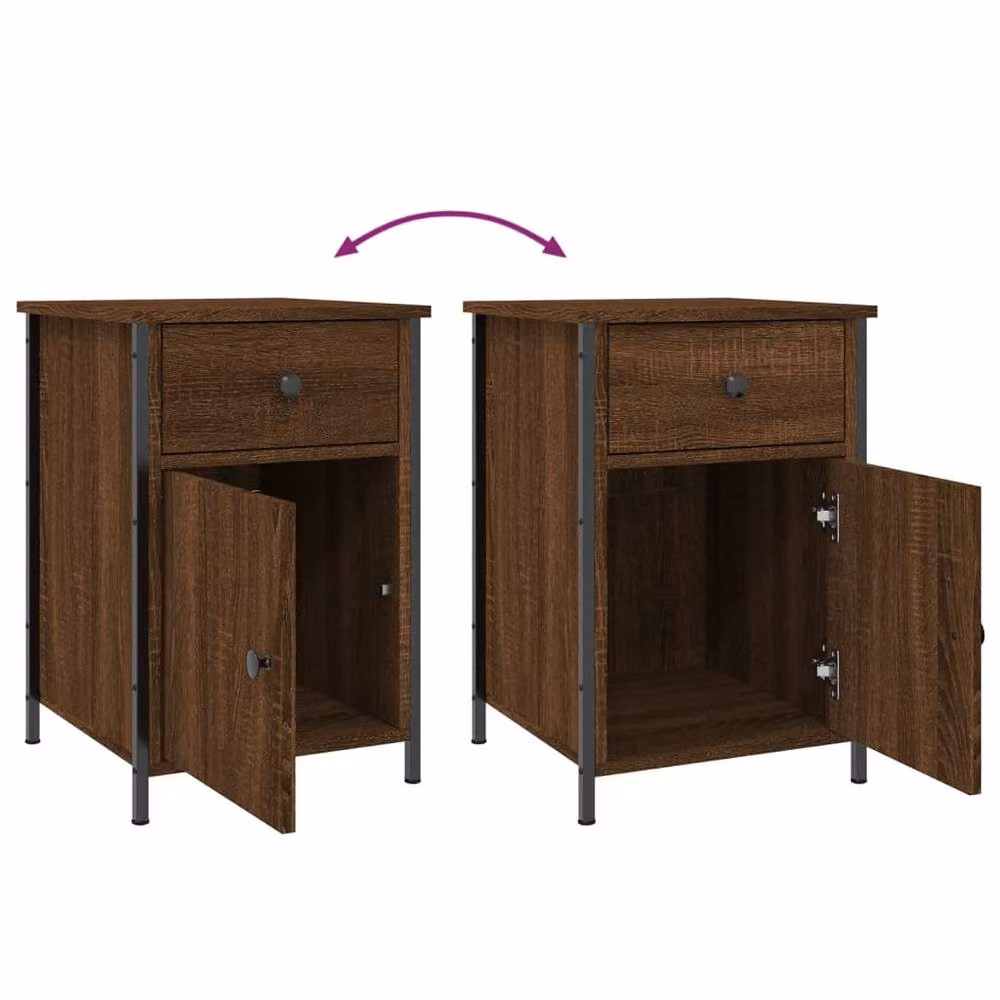 Berkfield Home Set of 2 Bedside Cabinets in Brown Oak and Black, W/D/H: 40 x 42 x 60 cm – 4