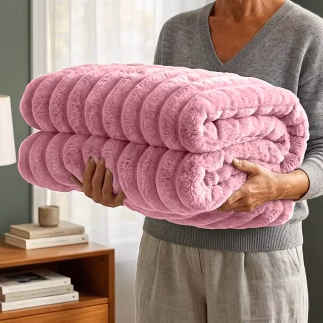 Casabella Ribbed Fleece Blanket in Red and Pink