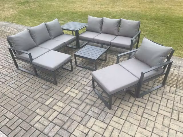 Fimous Aluminium Outdoor Lounge Sofa Set in Dark Grey with Coffee Table and Ottomans