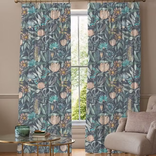 Voyage Maison Vitoria Made to Measure Blackout Floral Fabric Panel Curtain in Blue and Multicolour