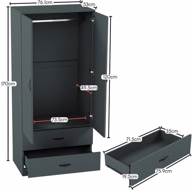 FORGEVIO Green Modern Wooden Wardrobe with Hinged Doors and Integrated Drawers