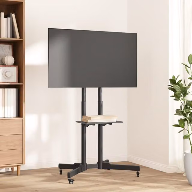 Berkfield Home Modern Black Metal TV Stand on Wheels for 32-70 Inch Screens – 1
