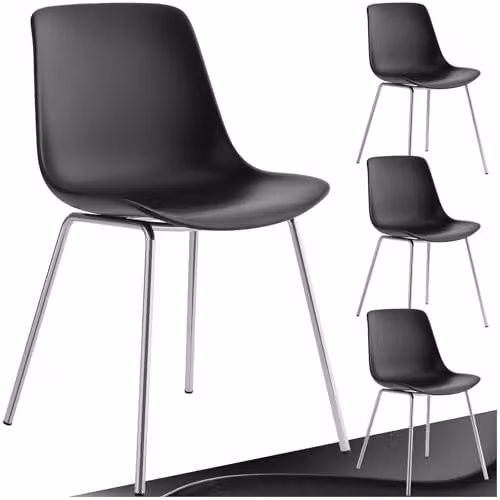 tectake Set of 4 Classic Dining Chairs with Ergonomic Plastic Seats and Chrome-Plated Steel Legs in Black