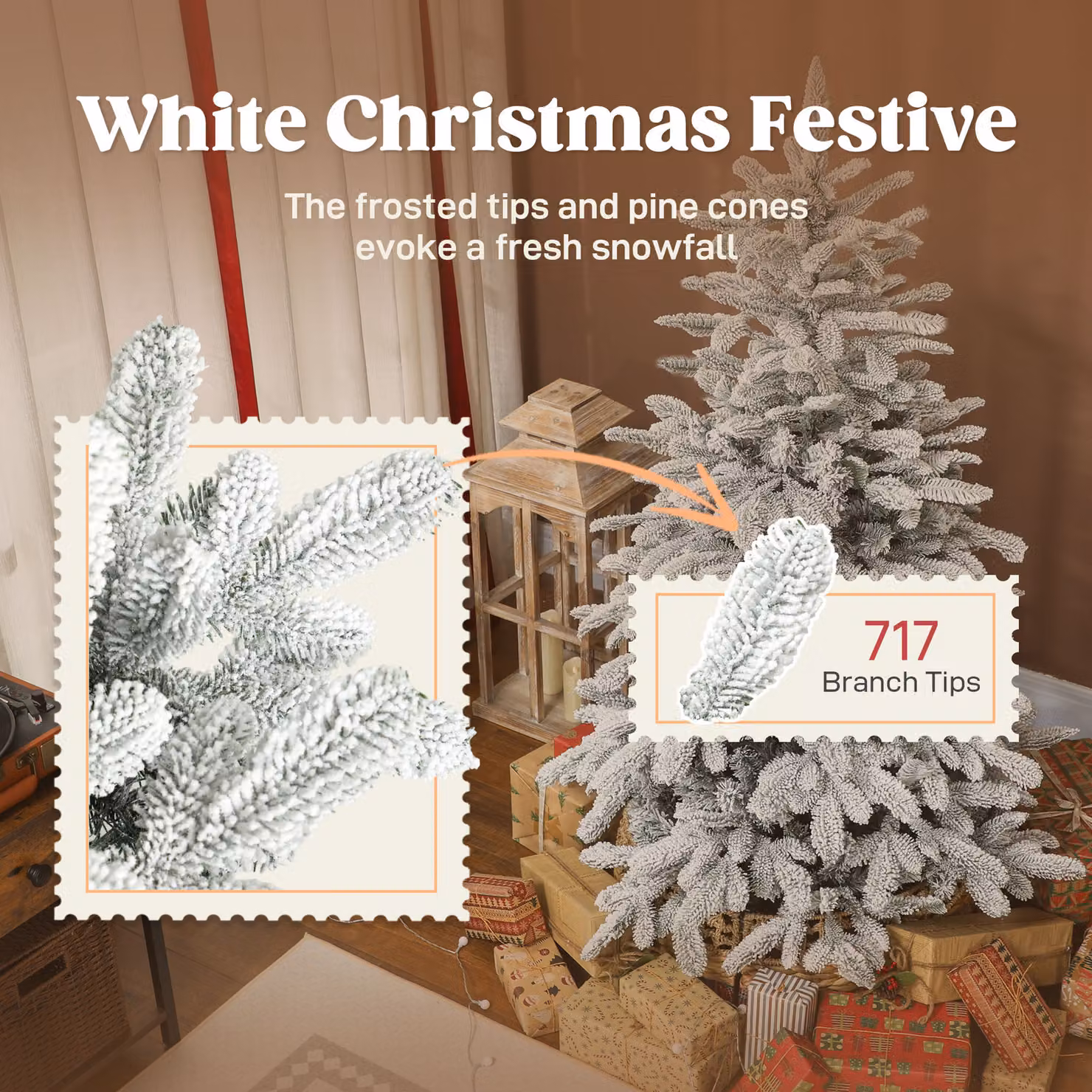 HOMCOM 5 ft White Artificial Flocked Christmas Tree with 717 Branches and Metal Stand – 5
