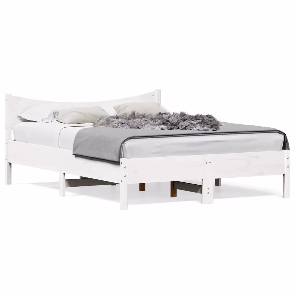 Berkfield Home White Solid Pine Wood Bed Frame W/D/H: 140 x 200 cm – 2