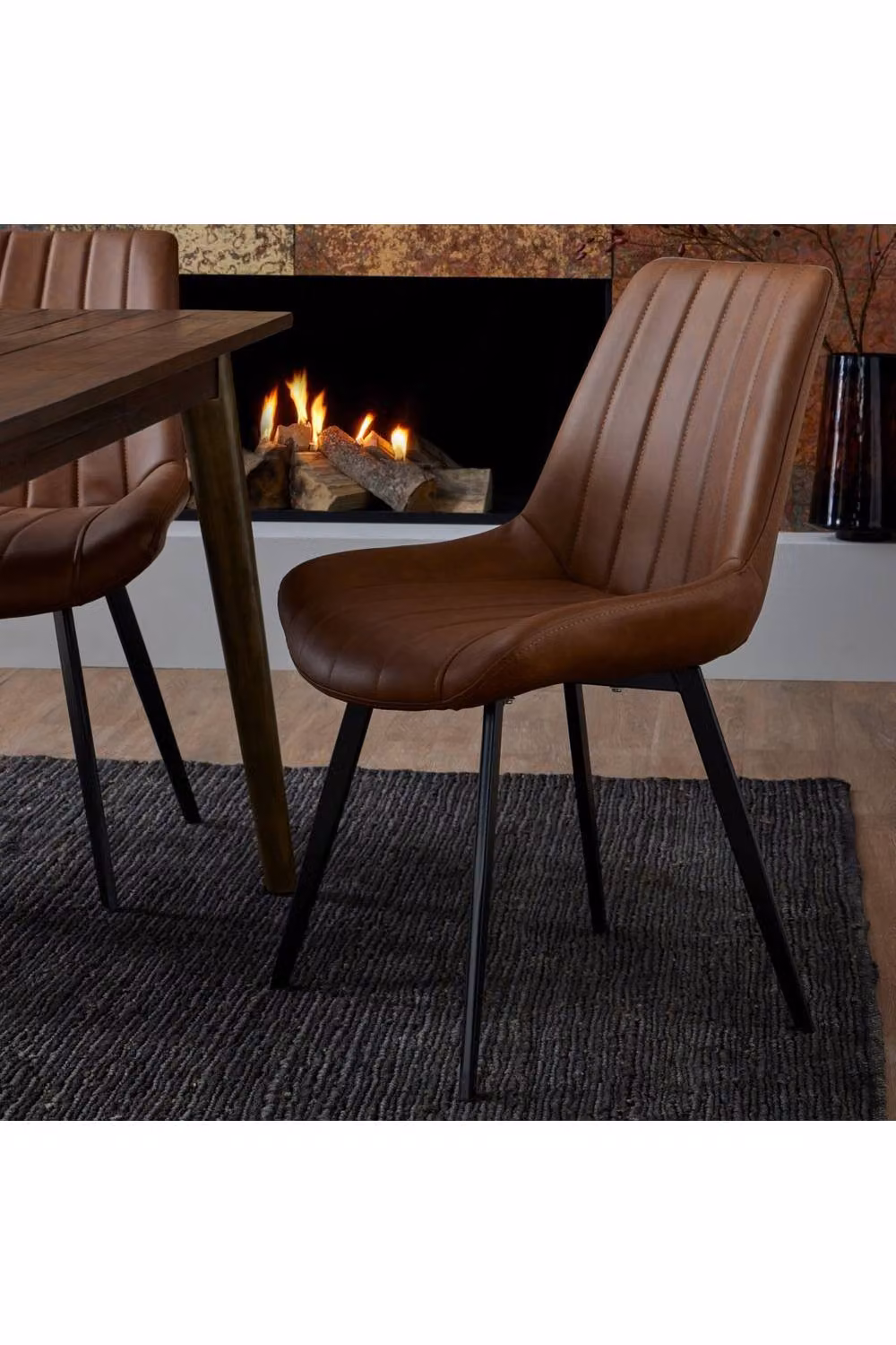 KDMD Malmo Scandinavian Modern Dining Chair in Brown Faux Leather – 3