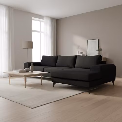 Abakus Direct Venice Modern L-Shaped Corner Sofa in Black with Scatter Cushions and Right Hand Facing Orientation – 2
