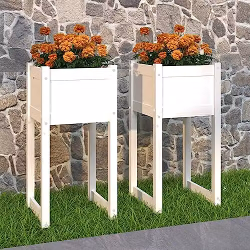 vidaXL Set of 2 White Rectangular Column Planters in Solid Wood, W/D/H: 40 x 40 x 81 cm – 2