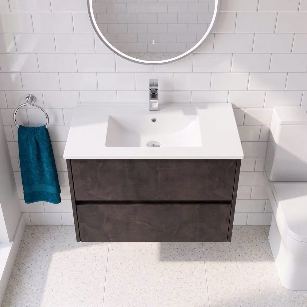 Balterley Chartley Contemporary 2 Drawer Wall Hung Vanity Basin Unit, Grey, Width: 80 cm – 2