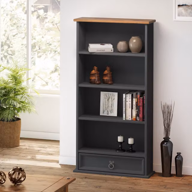 Mercers Furniture Corona Solid Wood Mexican Pine DVD and CD Storage Rack in Anthracite Grey W/D/H: 103 x 52 x 18 cm