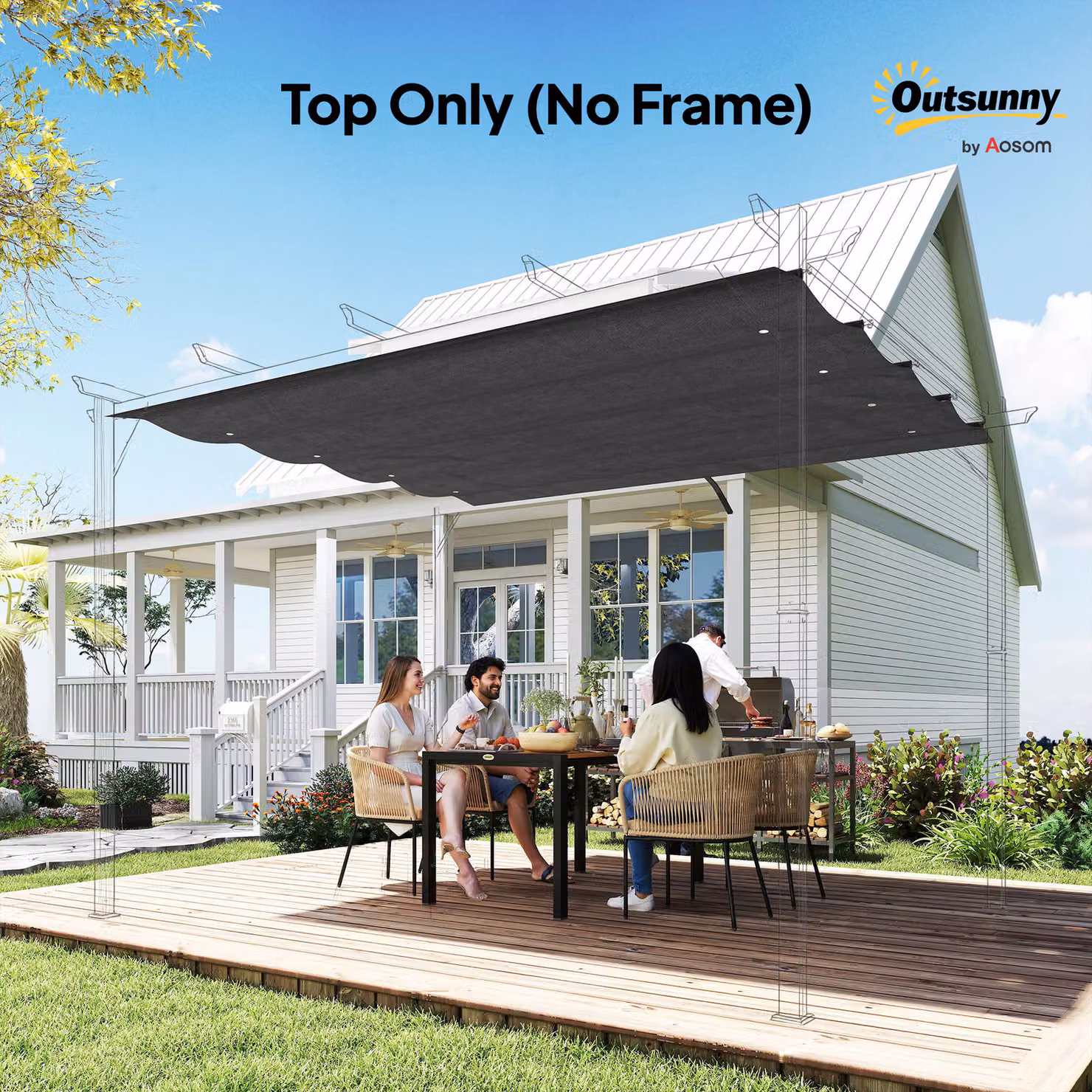 Outsunny Retractable Pergola Roof Sun Shade Cover in Dark Grey with UPF 50+ Protection, W: 3 m, D: 2.15 m – 7