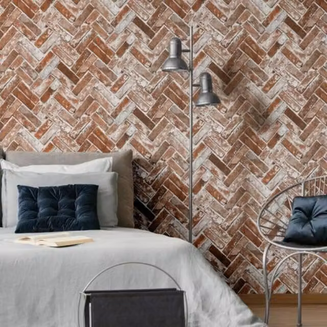 Muriva Industrial Geometric Abstract Red Wallpaper