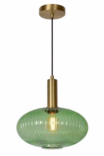 Lucide Maloto Retro Dimmable Adjustable Pendant Light, Green and Gold/Brass, Diameter: 30 cm – 1