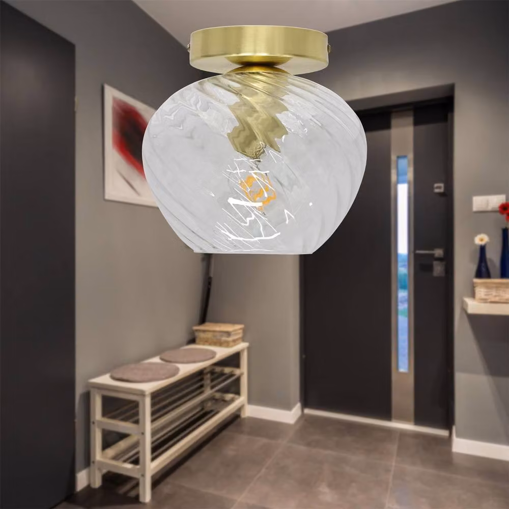 First Choice Lighting Bradson Clear Swirl Glass Ceiling Light Fitting in Gold and Transparent – 2