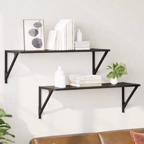 vidaXL Wall-Mounted Shelves, 2 Pieces, Black Oak, W: 80 cm, D: 25.5 cm, H: 25.5 cm – 2
