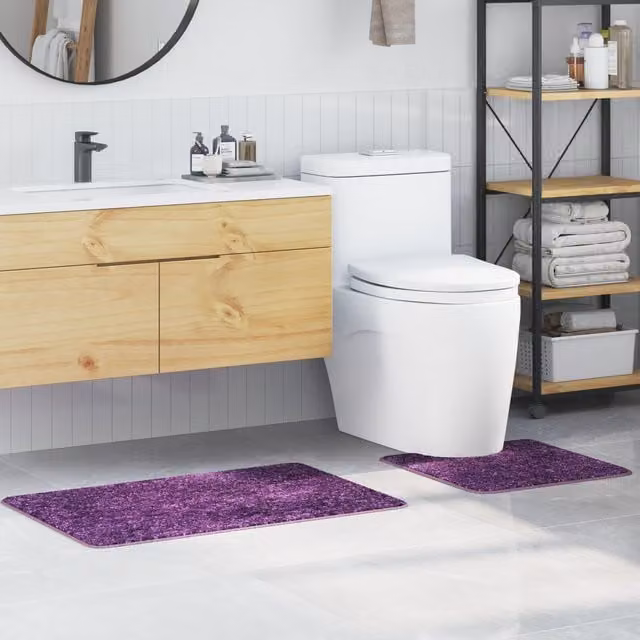 Berkfield Home 2 Piece Non-Slip Purple Microfibre Bath Mat Set – 1