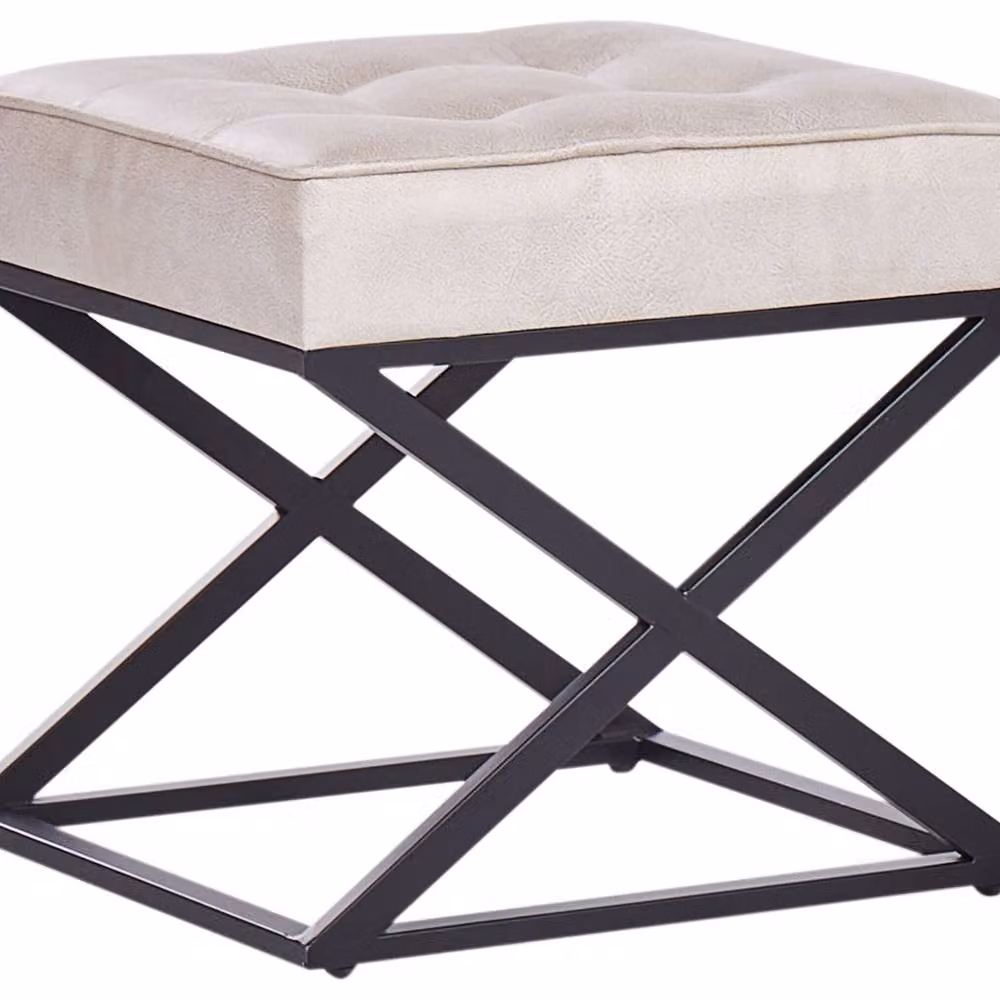 Wyld and Coco Beige Faux Leather Tufted Rectangular Footstool with Metal Legs – 2