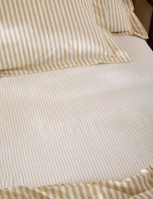 YARD Hebden Striped Pure Cotton Fitted Sheet, Yellow, W: 180 cm, D: 200 cm