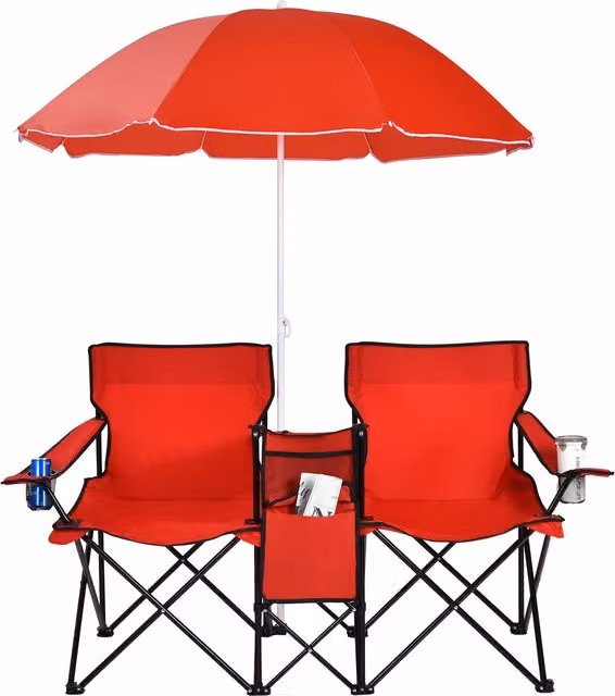 Costway Folding Loveseat Camping Chair in Red with Armrests