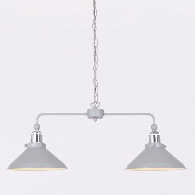 First Choice Lighting Maxwell 2 Light Bar Ceiling Pendant Light in Grey and Chrome – 1