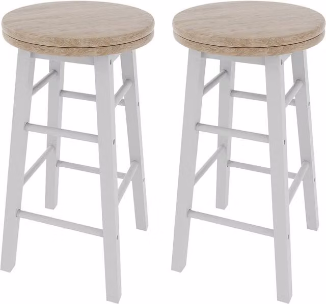 Home Discount Chef Vida Wooden Revolving Bar Stools, Set of 2, White