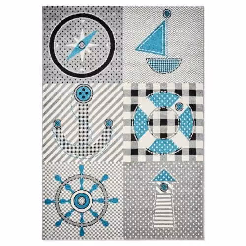 Bravich Grey and Multicolour Nautical Sailor Kids Rug, W: 120 cm, D: 170 cm