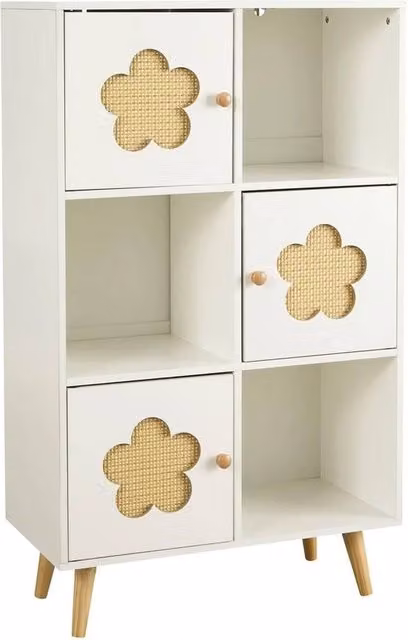 FORGEVIO Modern White Wood Storage Cabinet with 3 Hinged Doors and 3 Internal Shelves