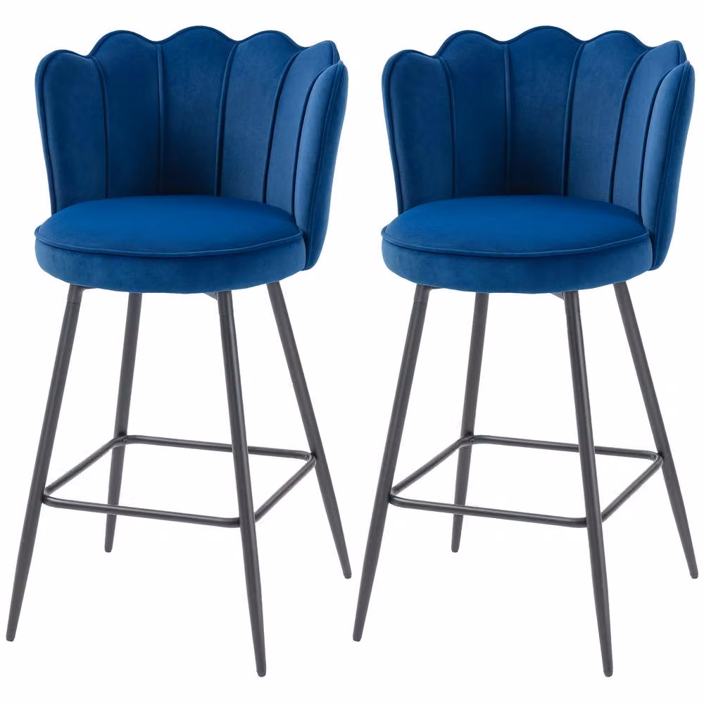 STILVORA Set of 2 Modern Velvet Bar Stools with Metal Legs in Blue – 3