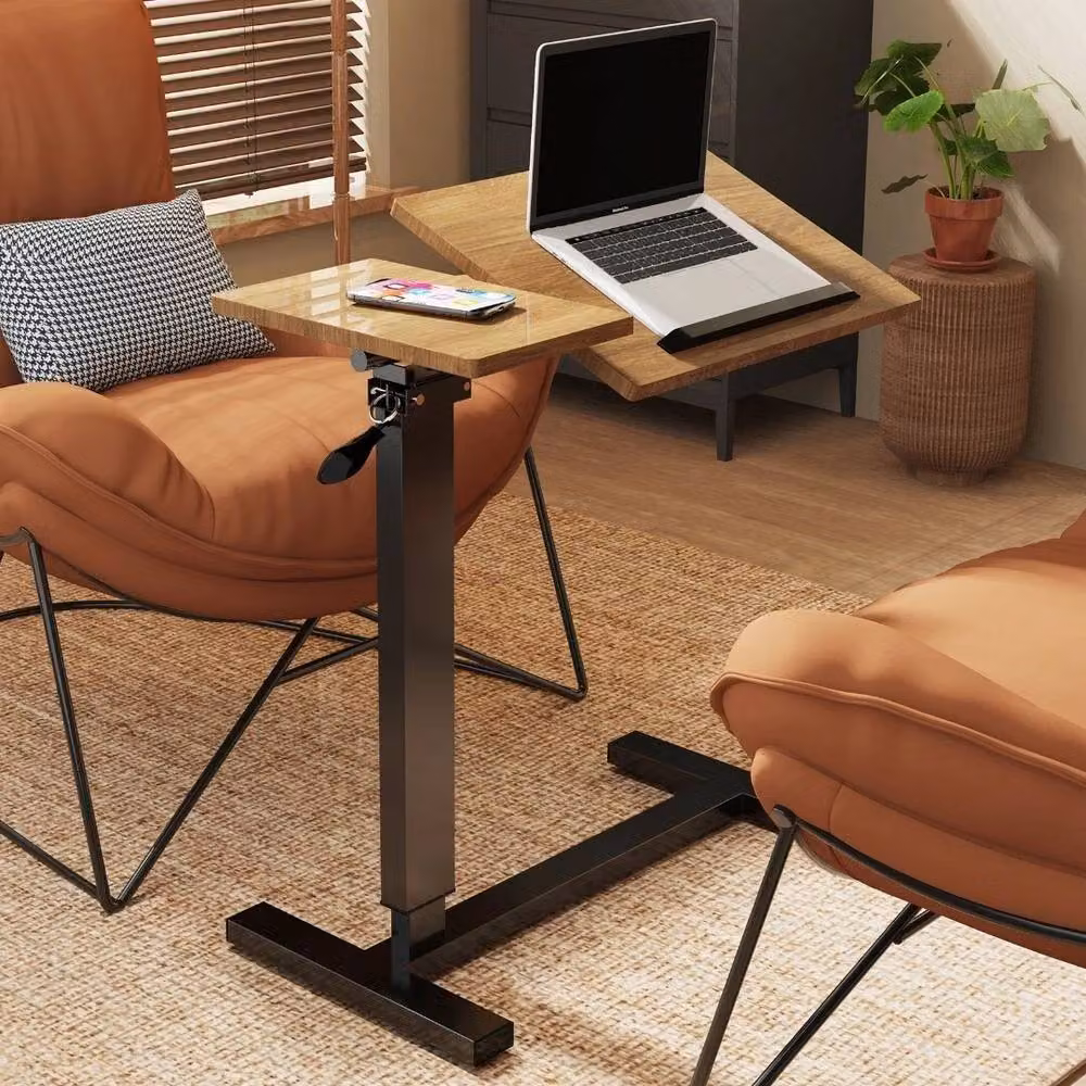 NESTLUNE Brown Adjustable Overbed Bedside Table with Tilting Top and Height Adjustment, W: 100 cm, D: 80 cm – 4