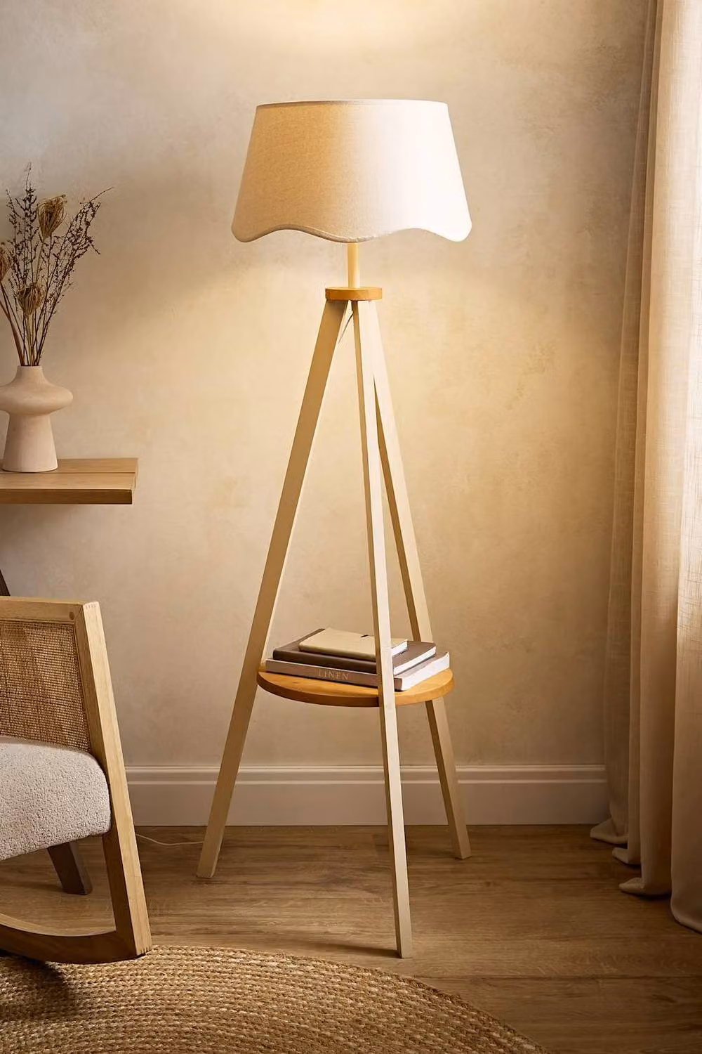 ValueLights Morrigan Beige Tripod Floor Lamp with Fabric Shade and Bulb – 2