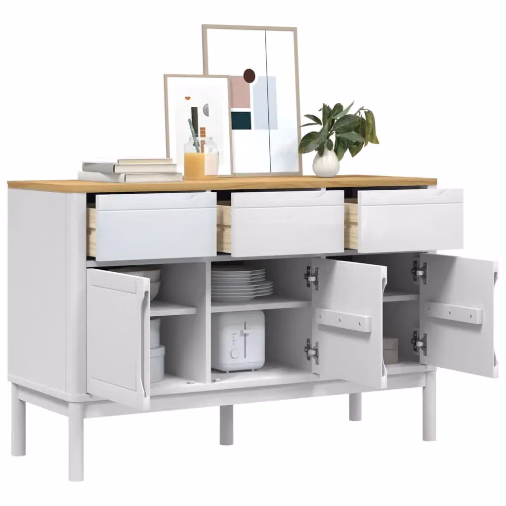 Berkfield Home Floro White Sideboard in Solid Pine Wood, W/D/H: 114 x 43 x 74 cm – 2