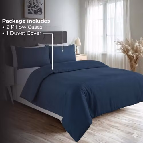 MHG Textiles Blue Striped Cotton-Rich Duvet Cover and Pillowcase Set, W/D/H: 260 x 220 cm, Pillowcases: 50 x 75 cm – 2