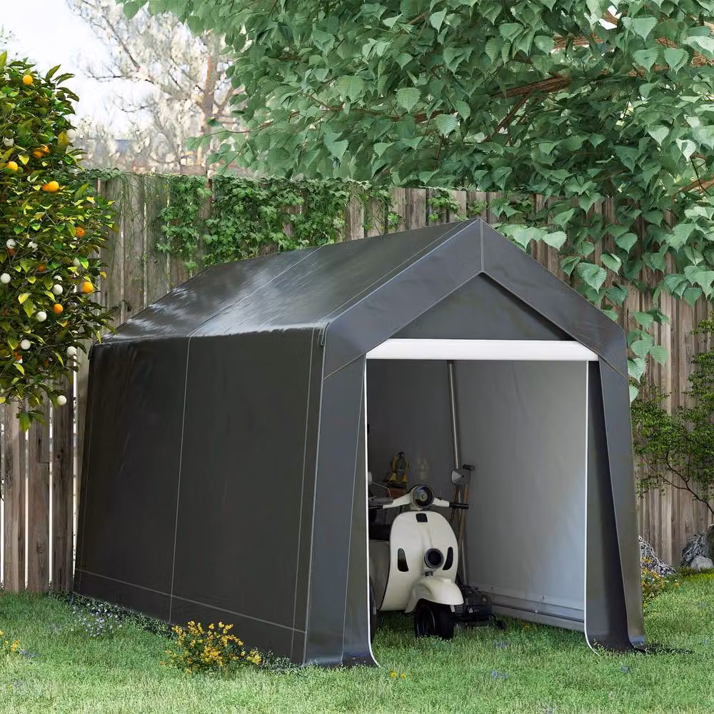 Rolipo Portable Garden Shed with Window in Dark Grey, W: 3.6 m, D: 2.1 m, H: 2.1 m – 4