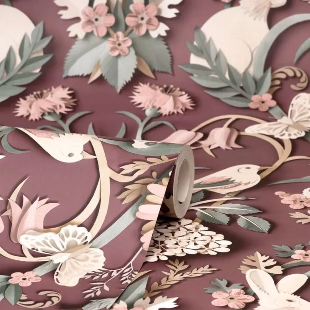 Fine Décor Woodland Wallpaper in Purple with Botanical and Animal Art Nouveau Design – 2