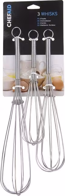 Chef Aid Set of 3 Stainless Steel Whisks in Silver