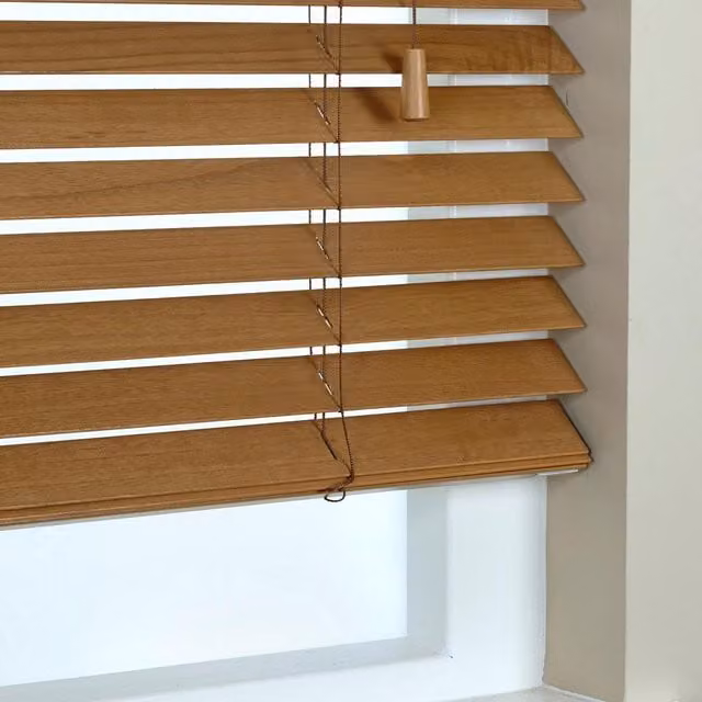 Terrys Elementi 50mm Made To Measure Wooden Venetian Blind in Tuscan Oak Brown