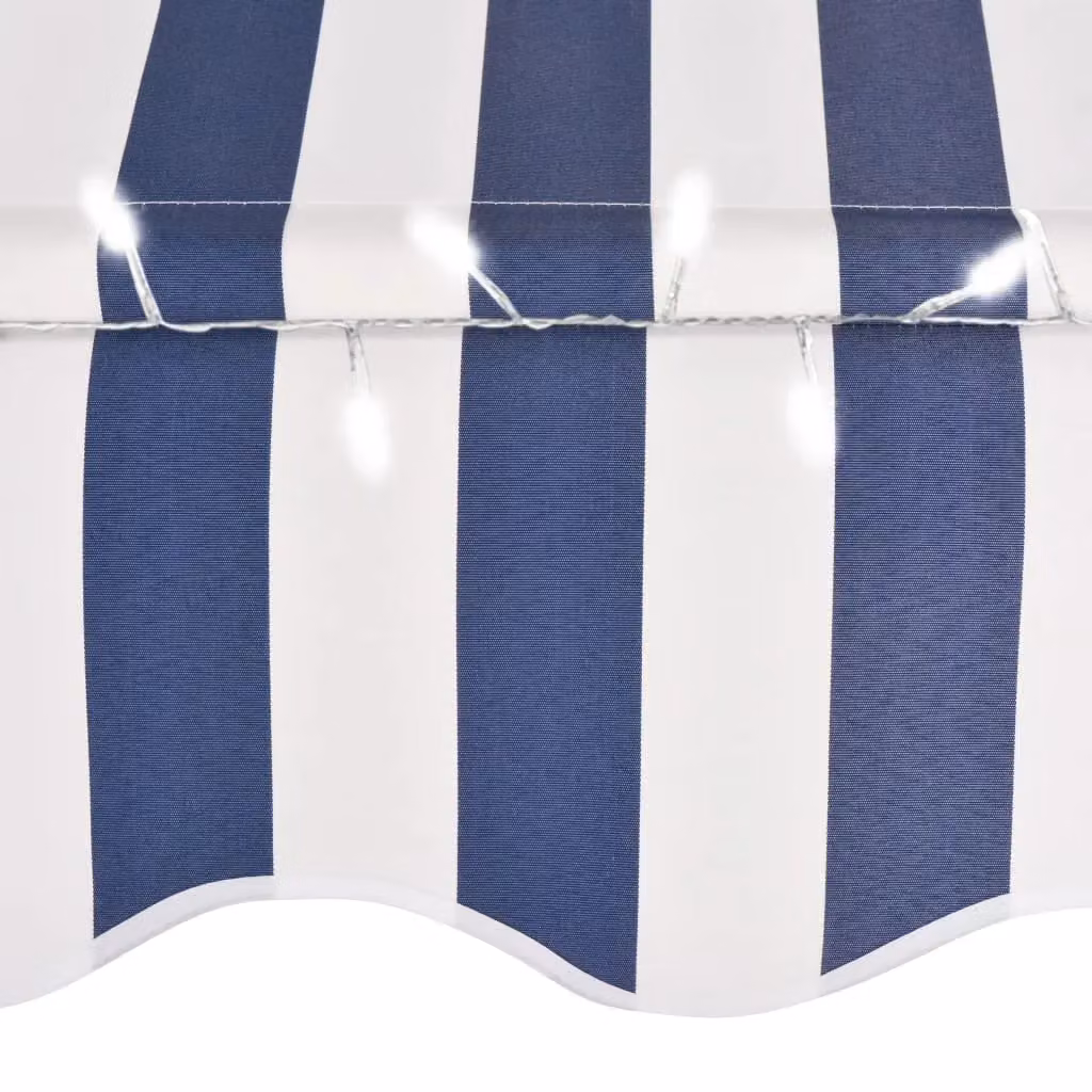 Berkfield Home Manual Retractable Awning with LED, Blue and White Striped Polyester and Steel – 3