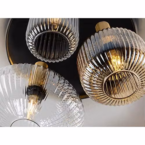 Schuller Modello Standard Modern Round Ceiling Light in Brass and Glass with Dimmable LED Bulb – 3