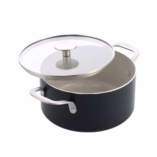 KitchenAid Aluminium Ceramic Non-Stick Casserole Dish with Glass Lid, Black, 20 cm, 3.11 l – 1