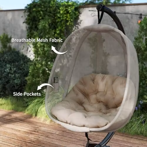 Outsunny Hanging Egg Chair with Metal Stand in Beige and Brown – 6