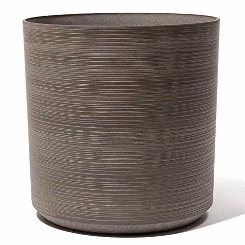 Primrose Garden Ginger Patterned Cylinder Stone-Effect Resin Planter in Brown, Beige and Grey, Height: 43 cm – 1