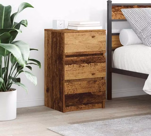 Berkfield Home Bedside Cabinet with 3 Drawers in Brown Old Wood, W/D/H: 39 x 35 x 65 cm – 1