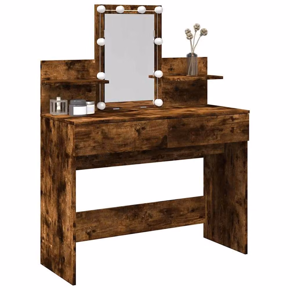 Berkfield Home Hollywood LED Dressing Table in Smoked Oak Brown, W: 100 cm, D: 40 cm, H: 130 cm – 4