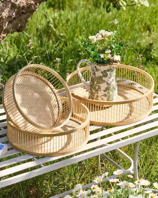 Dibor Set of 3 Traditional Bamboo Nesting Decorative Trays in Beige and Sand – 1